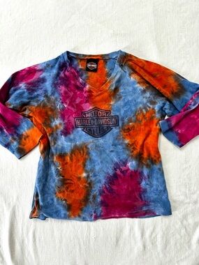 Harley-Davidson V-Neck Fitted Biker Top — M/L Y2K Grunge Edgy Moto Girl